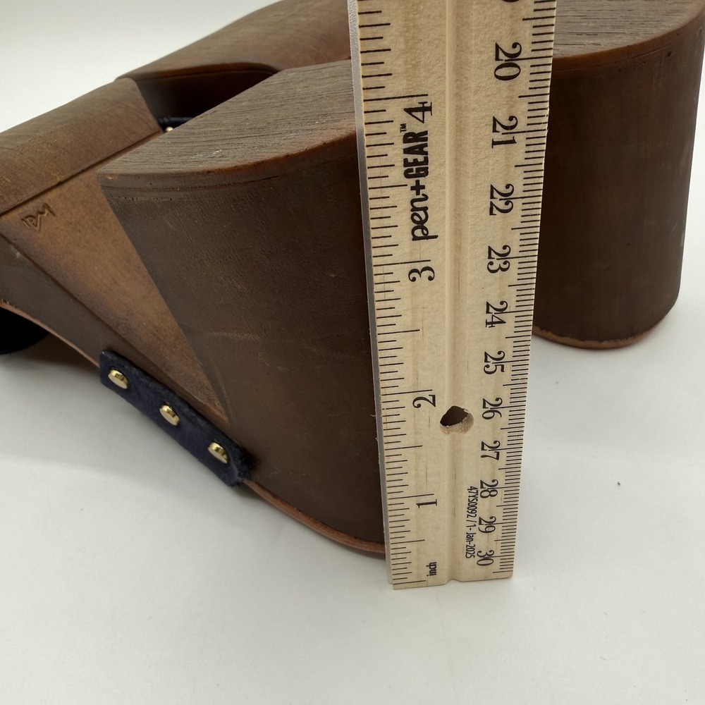 Avellini Sandals Womens Size 8 Blue Slide Block Heel Studded Made In Italy - Picture 10 of 11